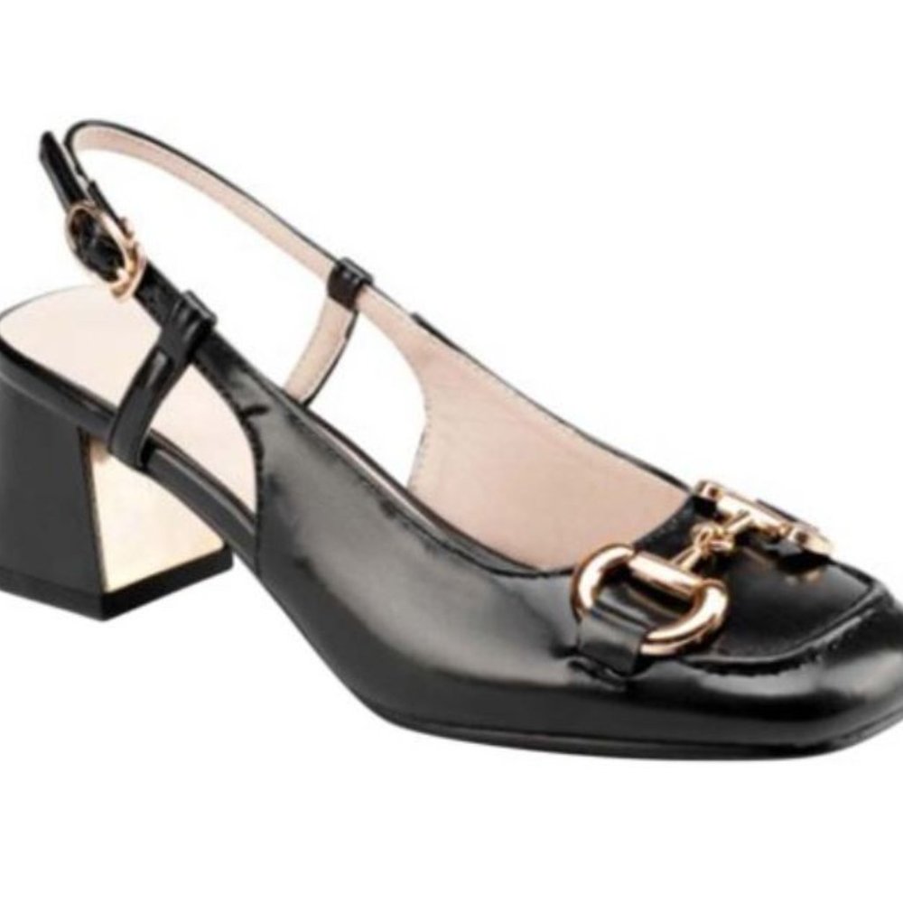 BUTITI | Black Gold Buckle Slingback Pump